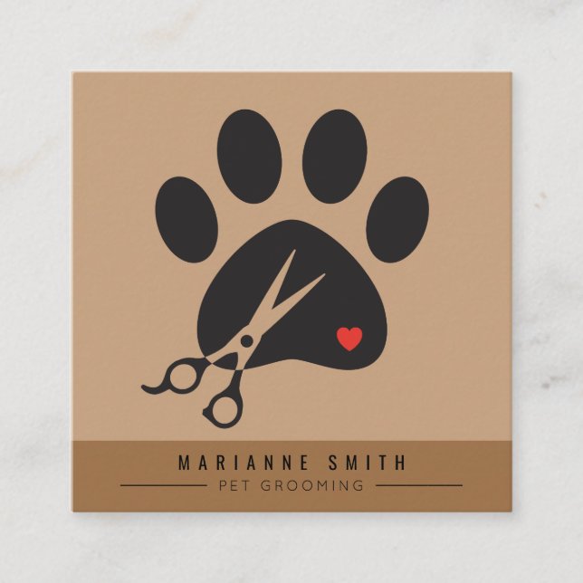 Paws Pet Grooming Salon Square Business Card (Front)