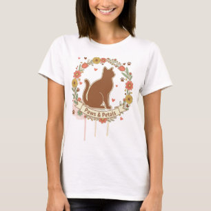Paws & Petals Cat Floral Design T-Shirt