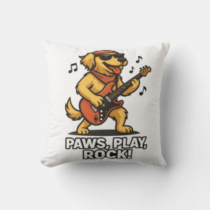 Paws play rock- Funny rock dog lovers design. Cushion