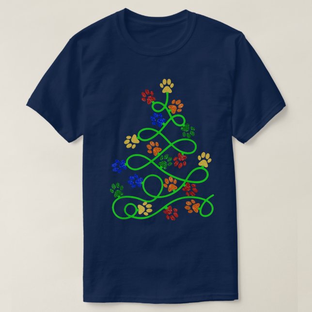 Paws Print Christmas Tree Dog Cat  T-Shirt (Design Front)