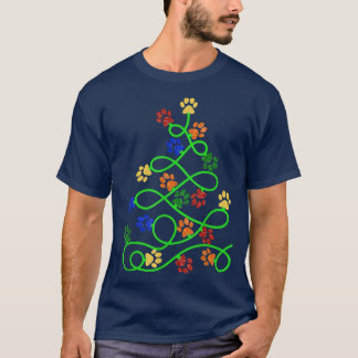 Paws Print Christmas Tree Dog Cat  T-Shirt