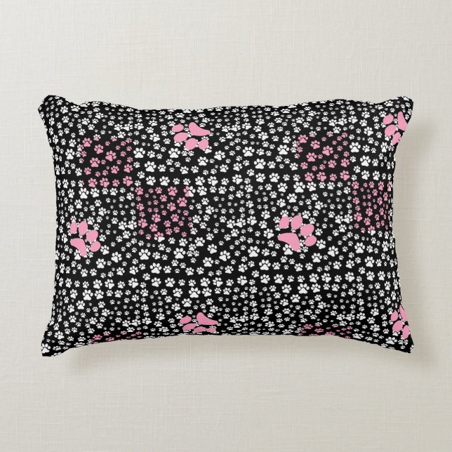 Paws print pattern NS 01b. Black BG Decorative Cushion (Front)