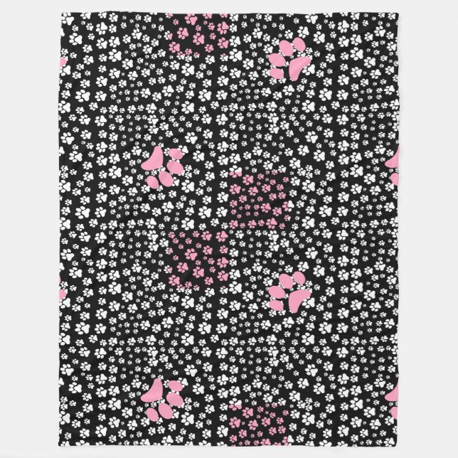 Paws print pattern NS 01b. Black BG Fleece Blanket (Front)
