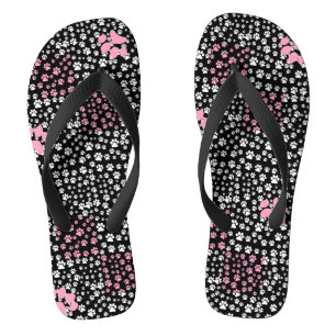 Paws print pattern NS 01b. Black BG Flip Flops