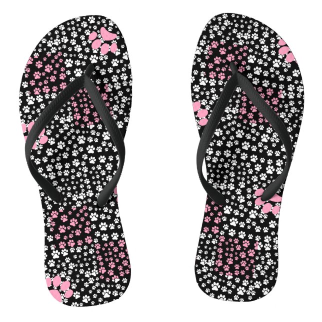 Paws print pattern NS 01b. Black BG Flip Flops (Footbed)
