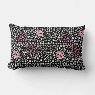 Paws print pattern NS 01b. Black BG Lumbar Cushion