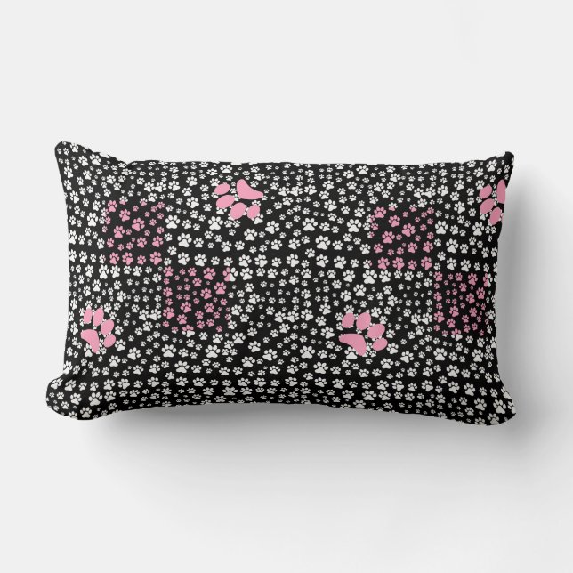 Paws print pattern NS 01b. Black BG Lumbar Cushion (Front)