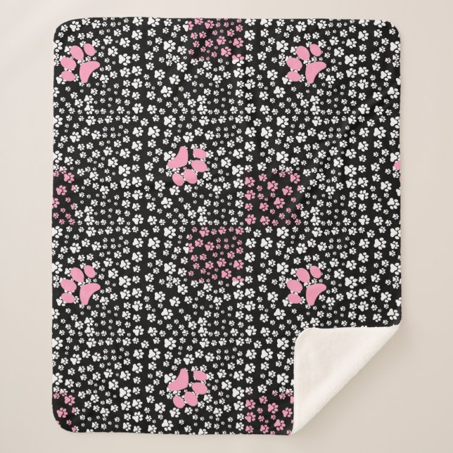 Paws print pattern NS 01b. Black BG Sherpa Blanket (Front)