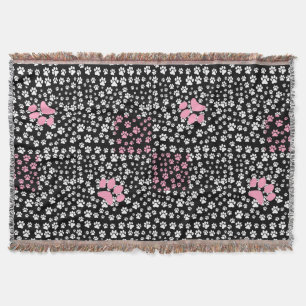 Paws print pattern NS 01b. Black BG Throw Blanket