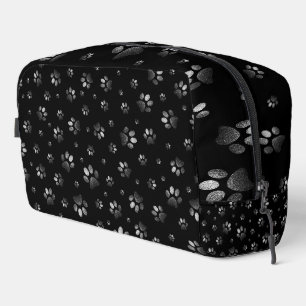 Paws print sparkle black silver glitter, Dopp Kit