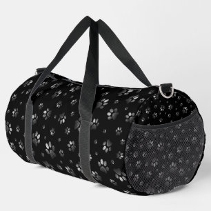 Paws print sparkle black silver glitter, Duffle Bag