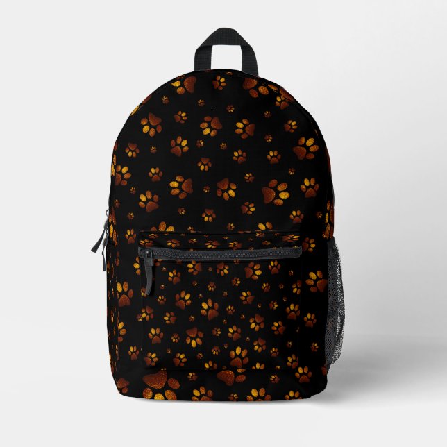  Paws print sparkle brown gold glitter, Printed Backpack (Front)