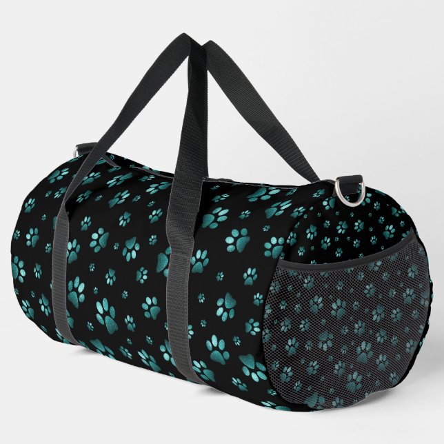  Paws print sparkle cyan glitter, Duffle Bag (Right Corner)