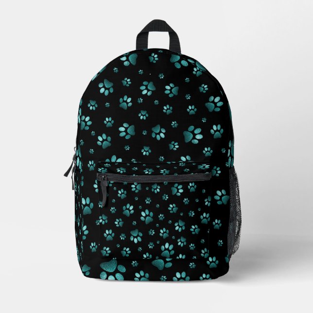  Paws print sparkle cyan glitter, Printed Backpack (Front)