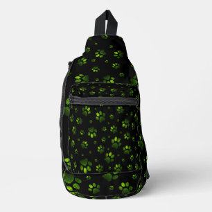Paws print sparkle dark green glitter, Sling Bag