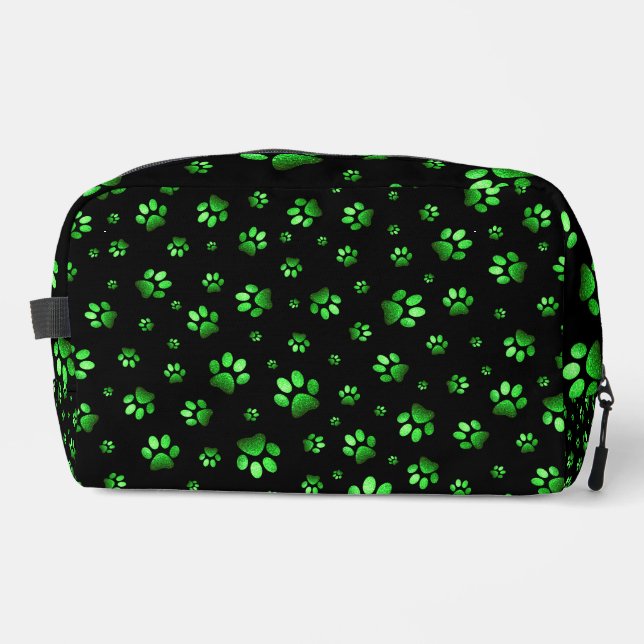  Paws print sparkle green glitter, Dopp Kit (Front)