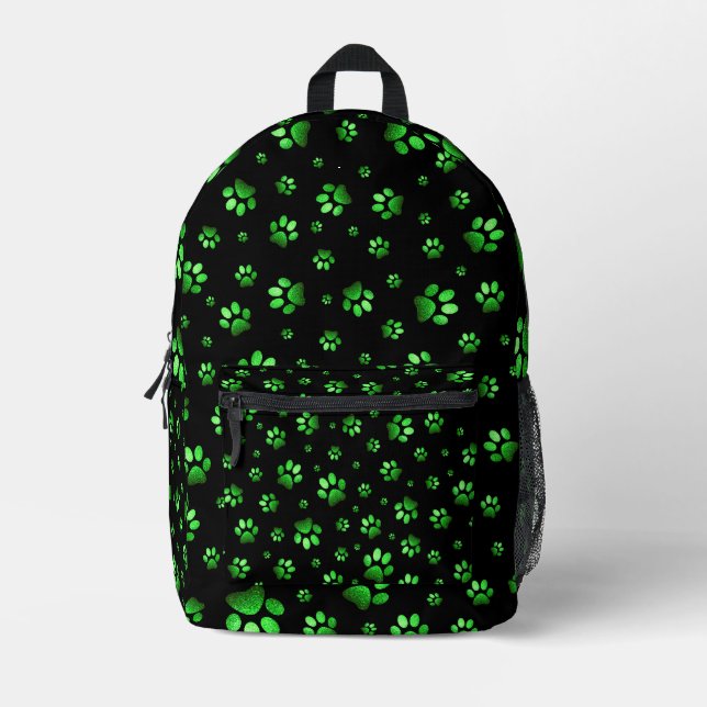  Paws print sparkle green glitter, Printed Backpack (Front)