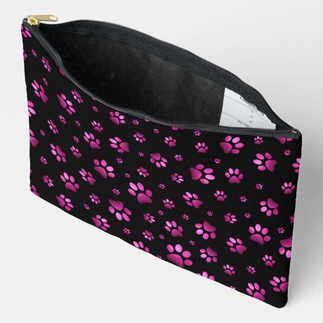  Paws print sparkle pink glitter, Accessory Pouch (Open)