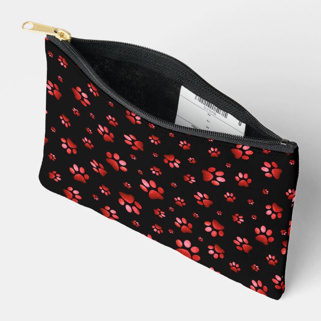  Paws print sparkle red glitter, Accessory Pouch (Open)