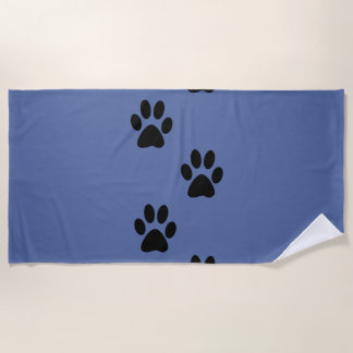 Paws prints black and blue beach towel