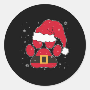 Paws Santa Hat Dog Cat Paw Christmas Pet Lover Classic Round Sticker