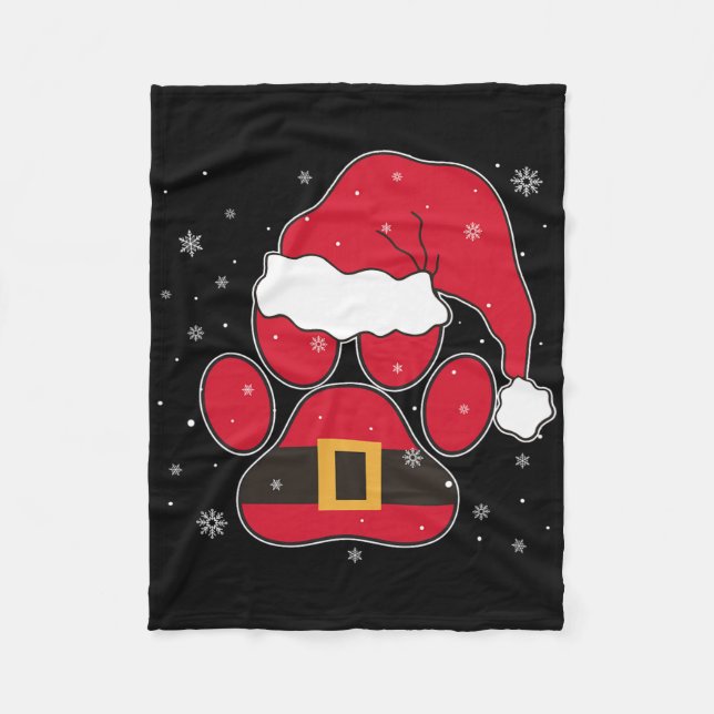 Paws Santa Hat Dog Cat Paw Christmas Pet Lover  Fleece Blanket (Front)