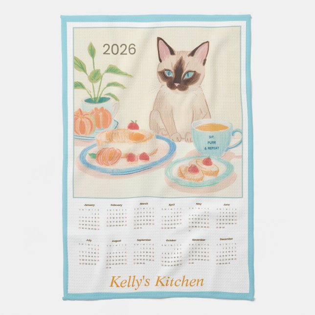 Paws & Tea Time Kitchen Tea Towel 2026 Calendar (Vertical)