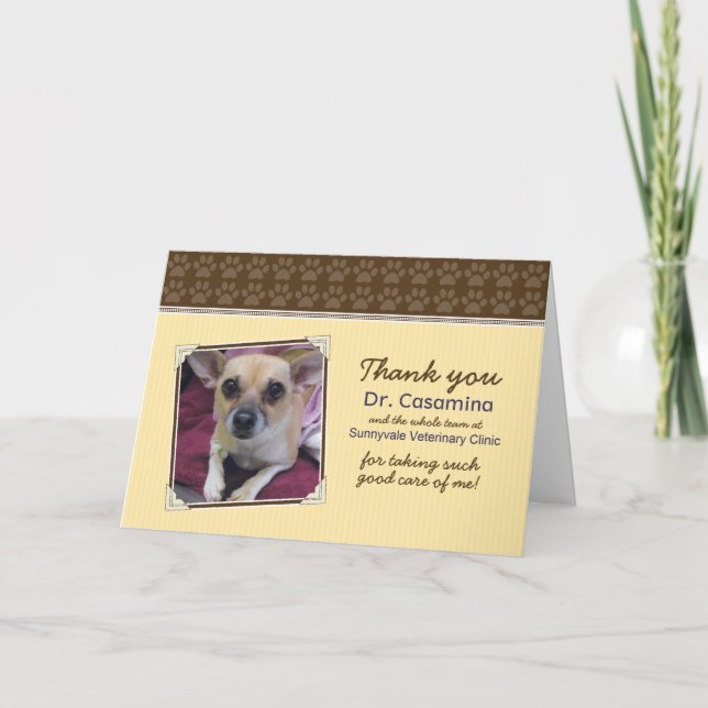 Paws Thank You Card for the Vet (yellow/brown) (Front)