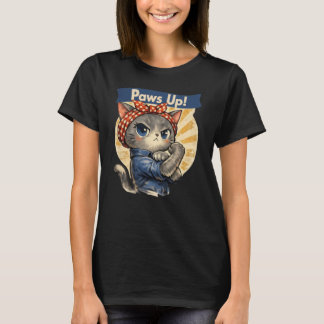 Paws Up Cute Cat Retro Feminist T-Shirt