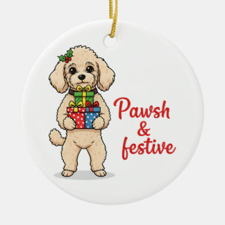 Pawsh and Festive Dog, Fancy Christmas Dog Ceramic Tree Decoration