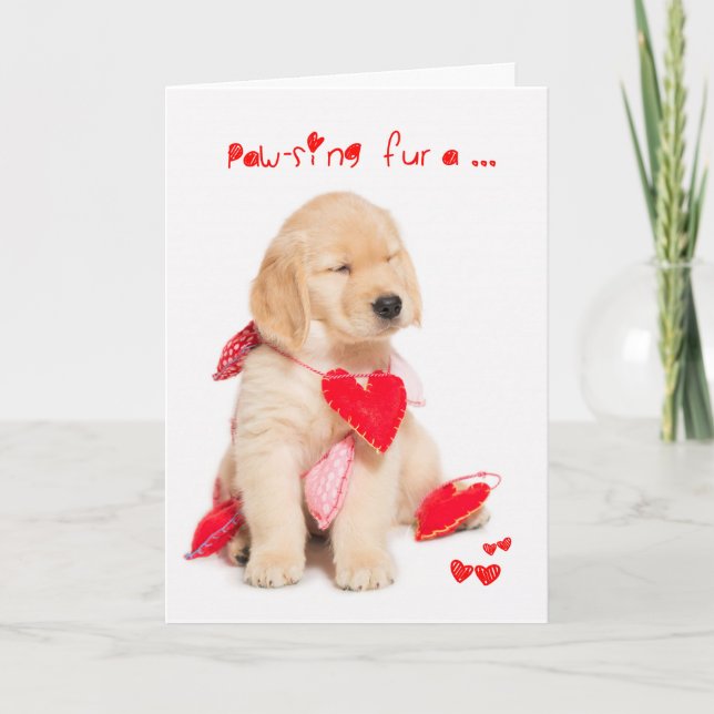 Pawsing fur a Kiss Puppy Valentine Holiday Card (Front)