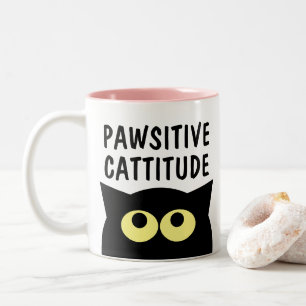 Pawsitive Cattitude funny cat cartoon coffee mug