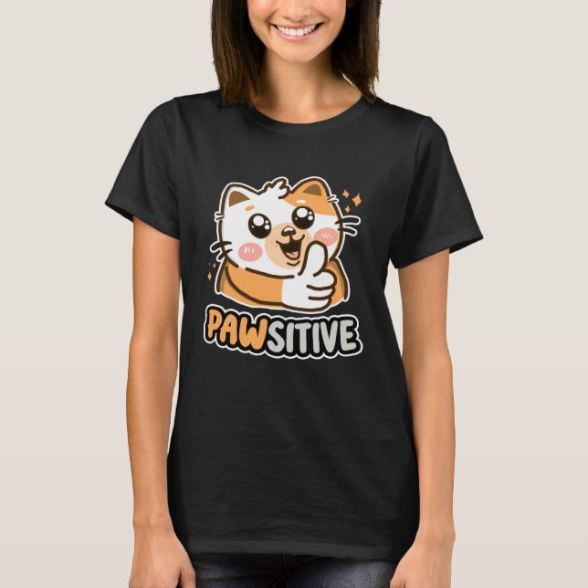 Pawsitive Cute Cat Thumbs Up Kitten T-Shirt (Front)