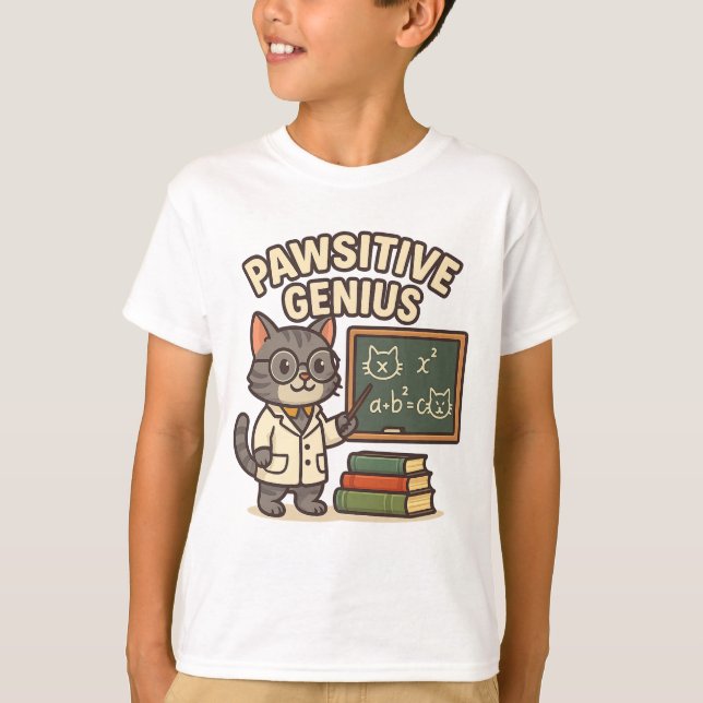Pawsitive Genius – Professor Cat T-Shirt (Front)
