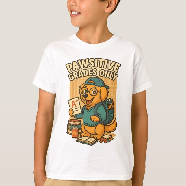 Pawsitive Grades Only – Back to School Dog T-Shirt (Front)