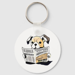 Pawsitive News Dog Reading Newspaper T-Shirt Key Ring
