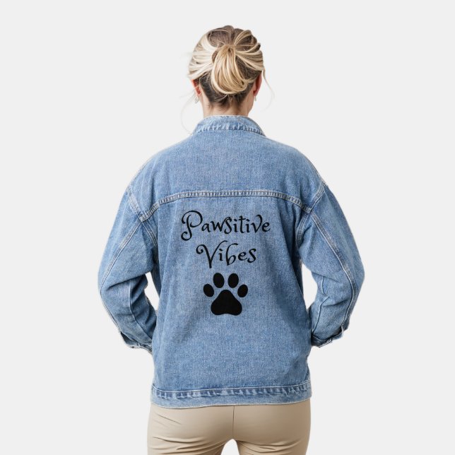 Pawsitive Positive Vibes Cat Paw Dog Paw Denim Jacket (Model)