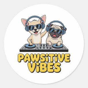 Pawsitive Vibes Dj Dogs Classic Round Sticker