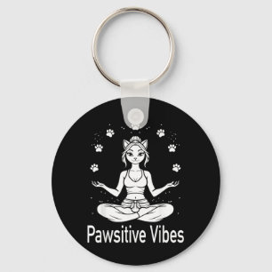 Pawsitive Vibes Funny Cat Meditation Yoga Positive Key Ring
