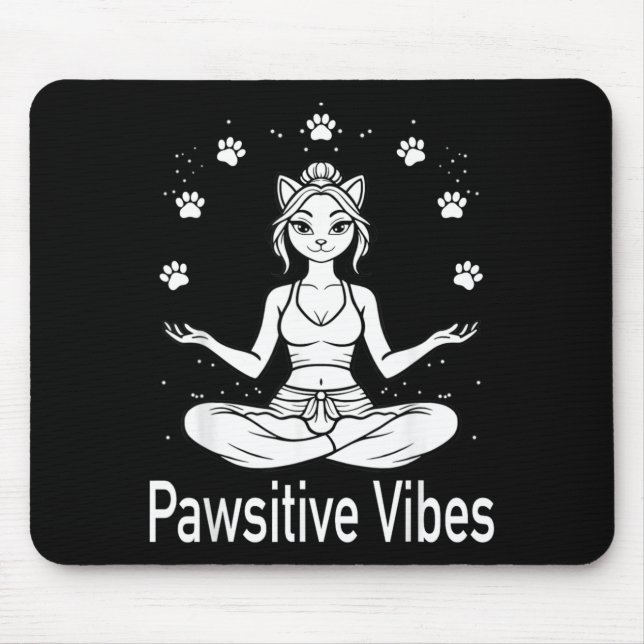 Pawsitive Vibes Funny Cat Meditation Yoga Positive Mouse Mat (Front)