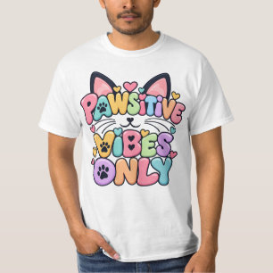 Pawsitive Vibes Only Pastel Cat Bubble Letter Art T-Shirt