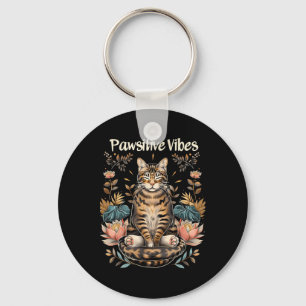 Pawsitive Vibes Only Yoga Poses Kitten Bengal Cat Key Ring