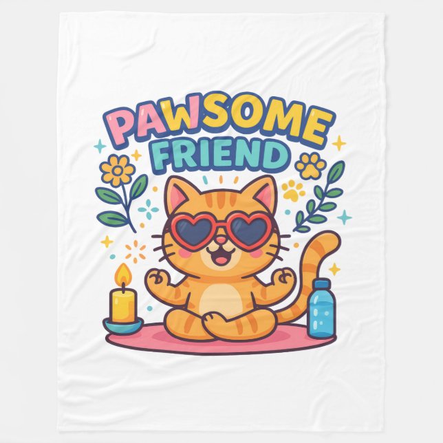 Pawsitive Vibes with Pawsome friend Cute Cat Lover Fleece Blanket (Front)