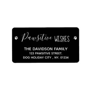 Pawsitive Wishes Cute Pet Dog Black Christmas Label