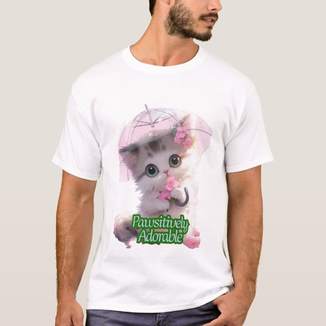 Pawsitively Adorable Kitten Umbrella – Cute Cat Lo T-Shirt (Front)