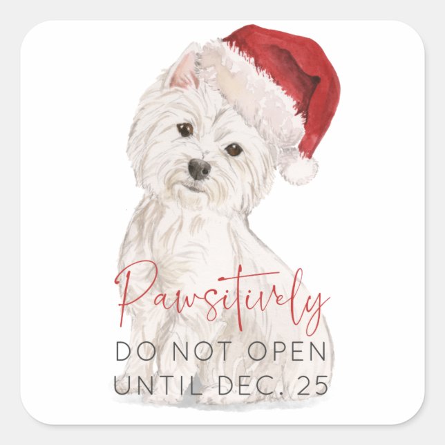 PAWSITIVELY Do Not Open Santa Dog Christmas Gift Square Sticker (Front)