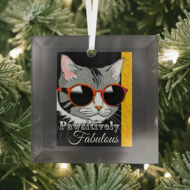 Pawsitively Fabulous Cat Glass Tree Decoration (Insitu)