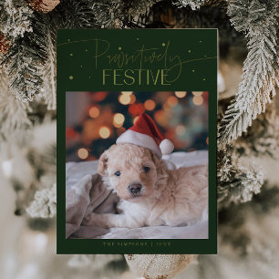 Pawsitively Festive Dog Photo Green Christmas Holiday Card
