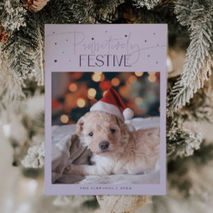 Pawsitively Festive Dog Photo Purple Christmas Holiday Card