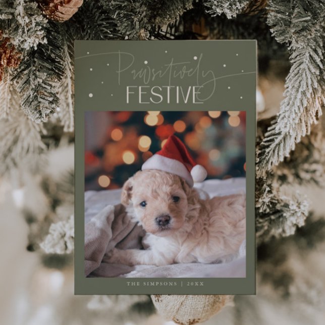 Pawsitively Festive Dog Photo Sage Christmas  Holiday Card (Creator Uploaded)